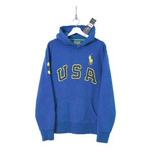 NEW Vintage Polo Ralph Lauren Hoodie Sweatshirt Blue  Navy Huge USA  Yellow Pony